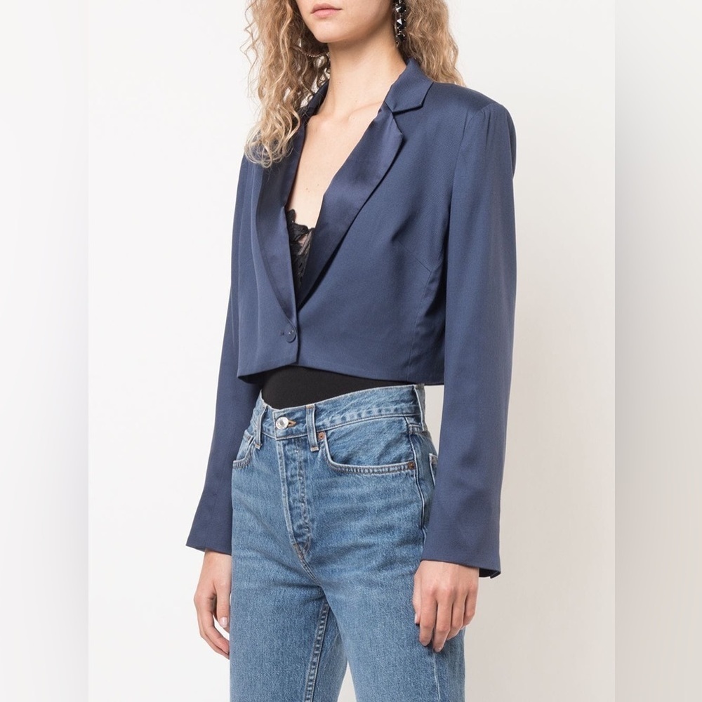 Fleur du Mal Wool Silk Blend Navy‎ Cropped Blazer Size 6